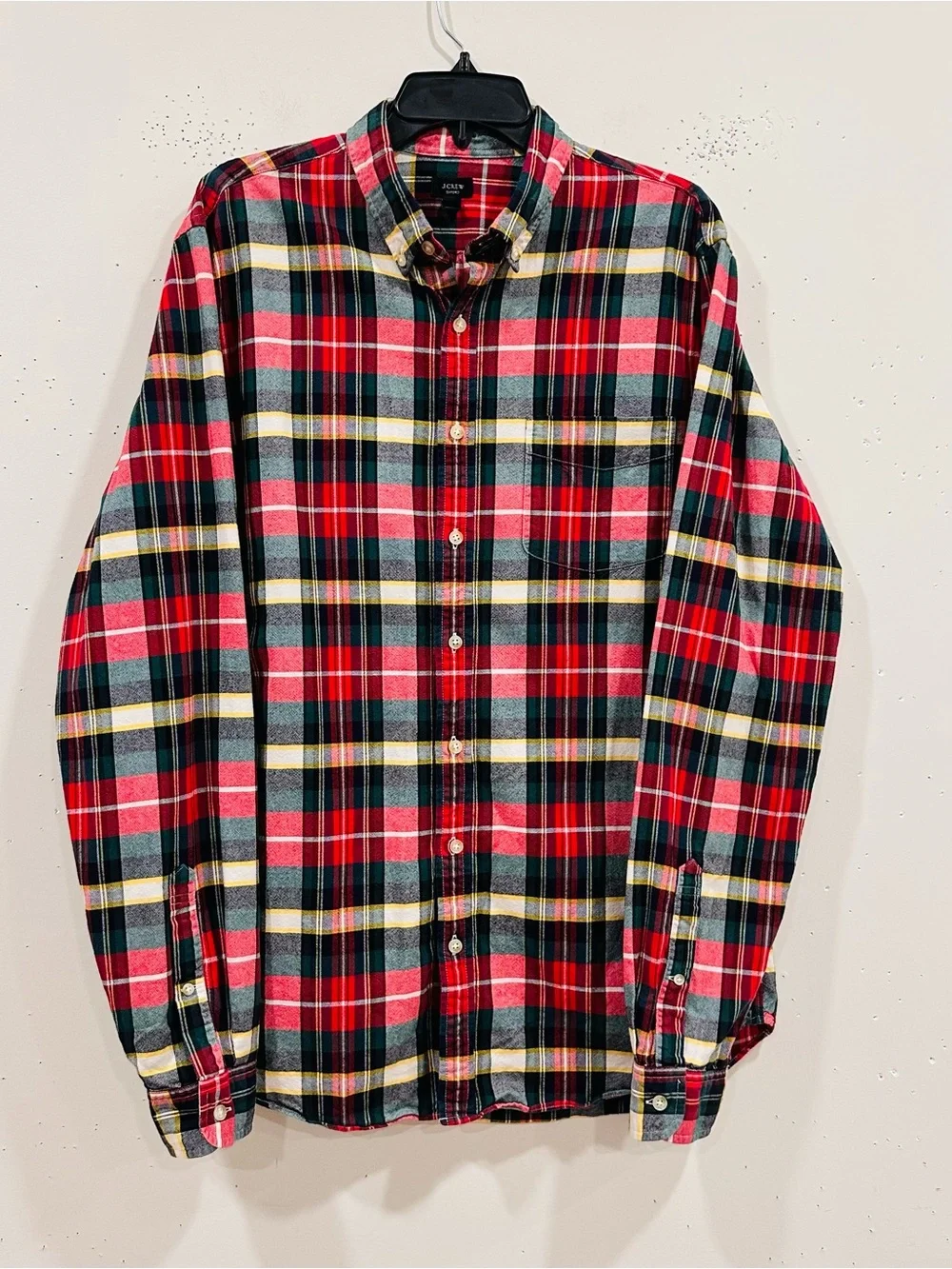J.Crew Mens Oxford Shirt Size LT Large Tall Plaid Red Green Button Down Holiday